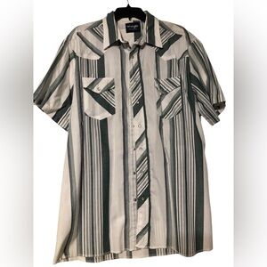 Wrangler Western Men's Green and White Striped pearl snap Shirt men’s XL